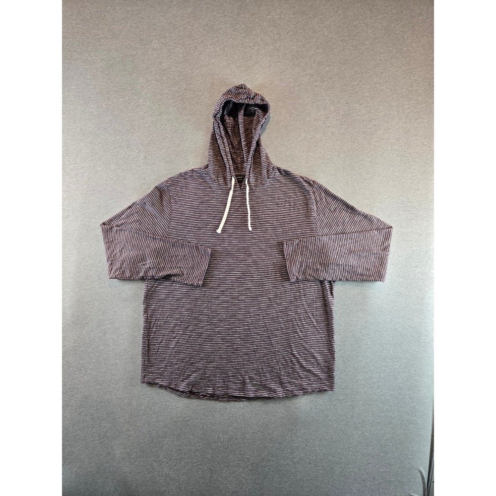 Vince Hoodie Mens XXL Burgundy‎ Grey Striped Slub Popover Cotton Pullover Peru